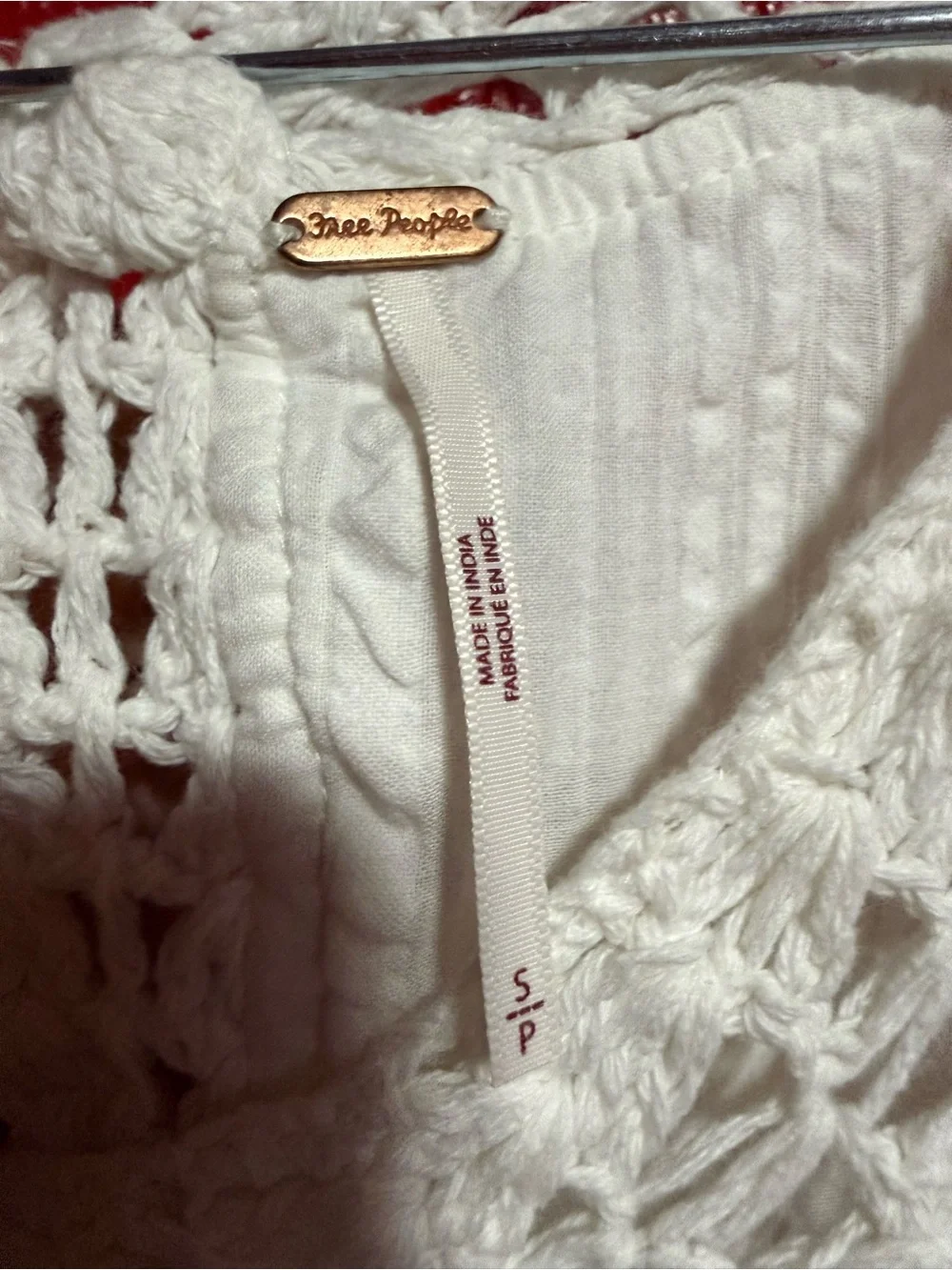 159. Preloved Free People White Crochet-Back Peplum Blouse